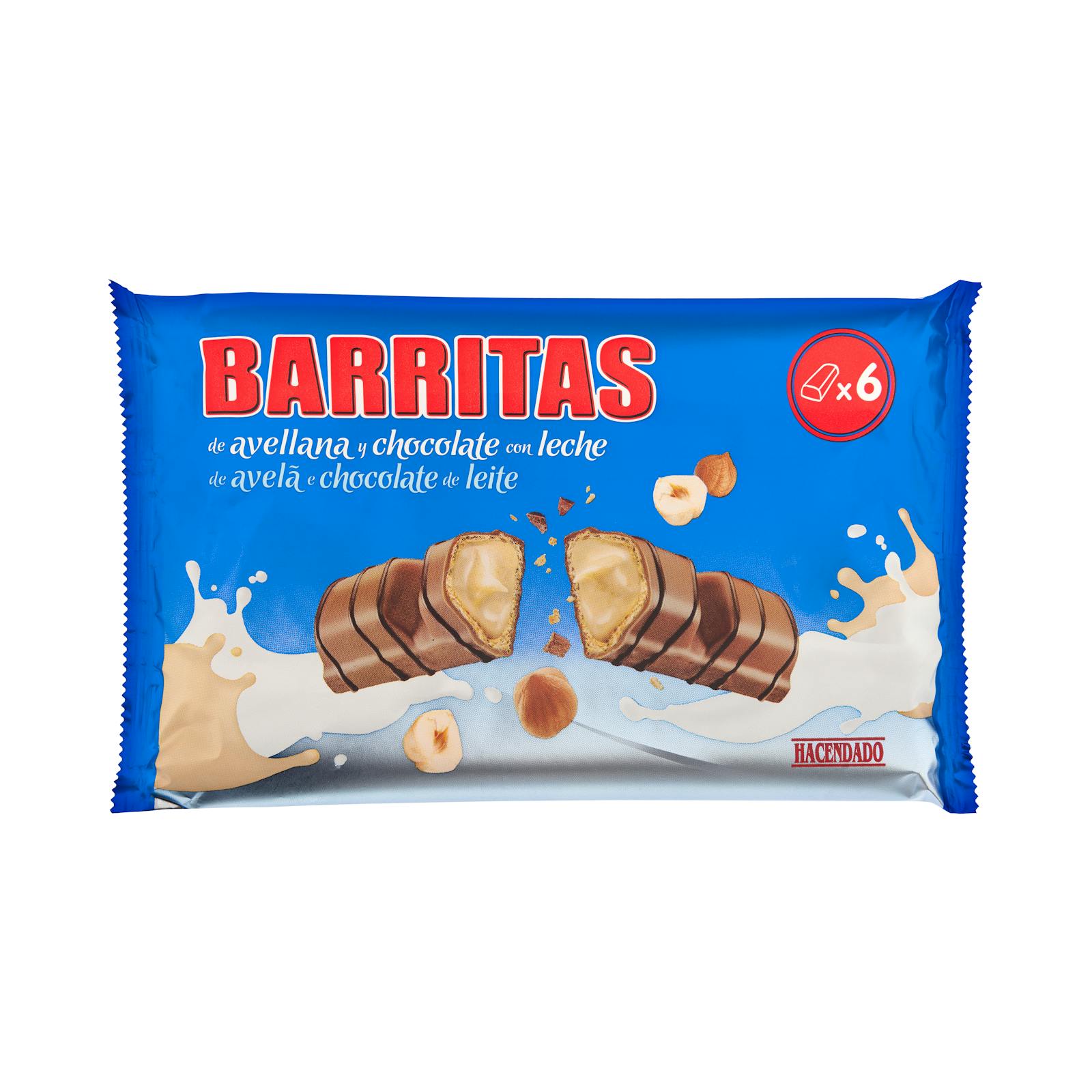 Barres gaufrées Hacendado fourrées aux noisettes et enrobées de chocolat au lait