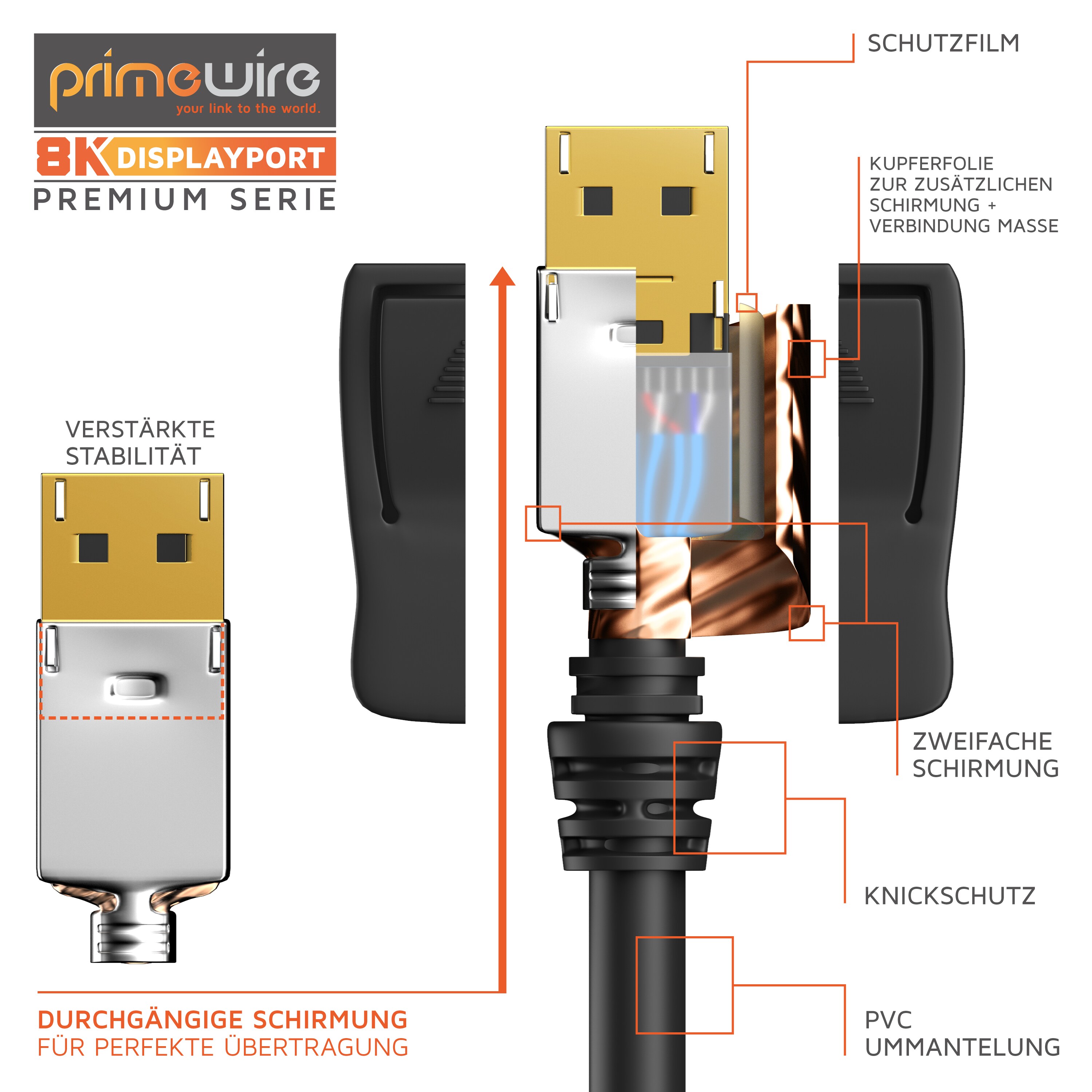 Primewire Premium DisplayPort auf DisplayPort Kabel 8K 7680 x 4320 @ 60 Hz mit DSC - 2m