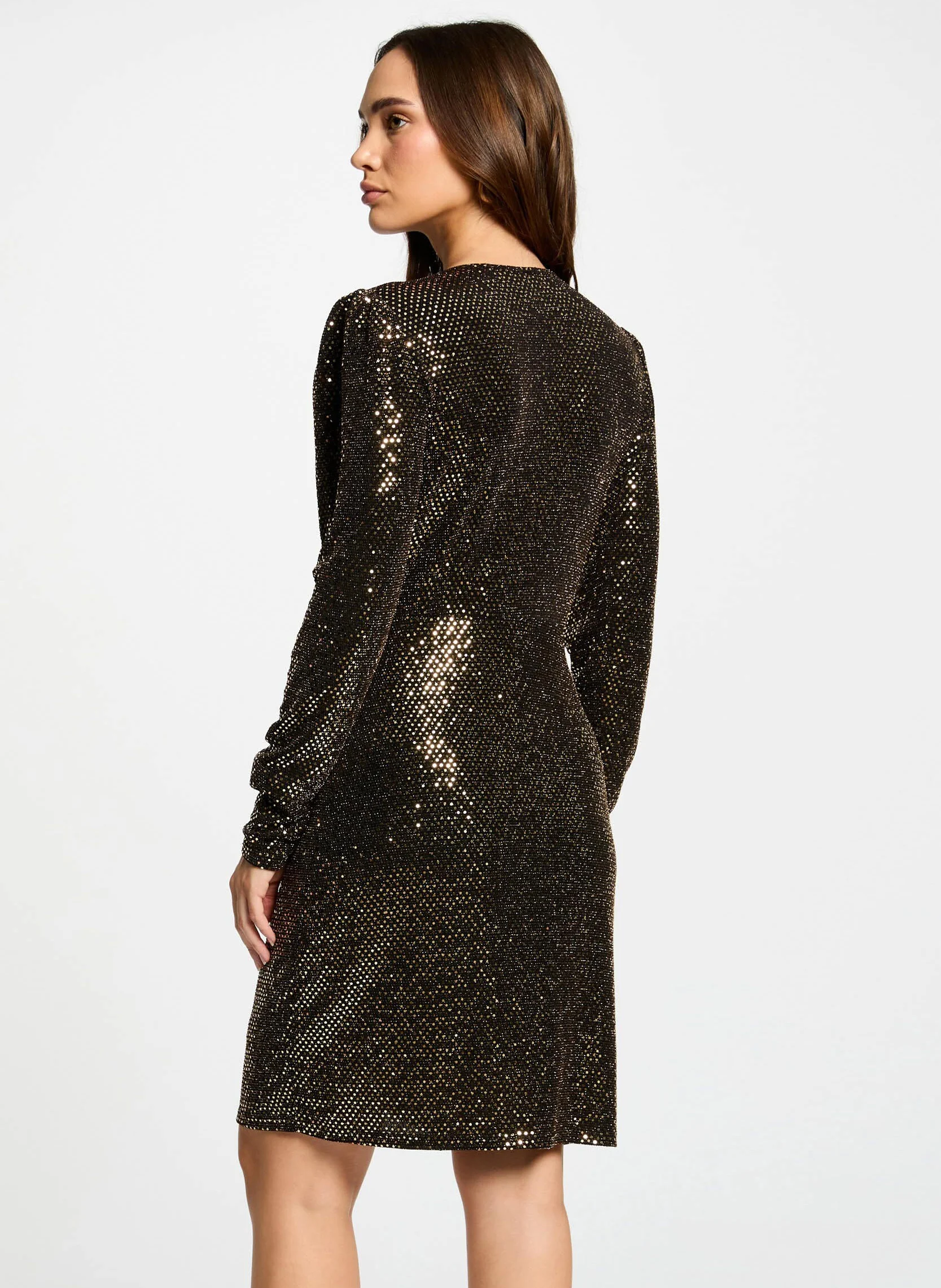 RSTELLA - Robe courte cintrée col V | Doré