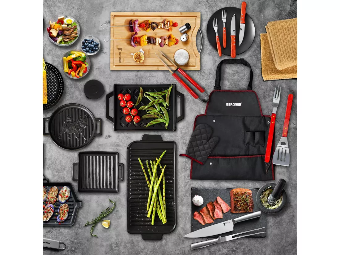 Ensemble couteau de chef en acier inoxydable Bergner + fourchette à viande BBQ