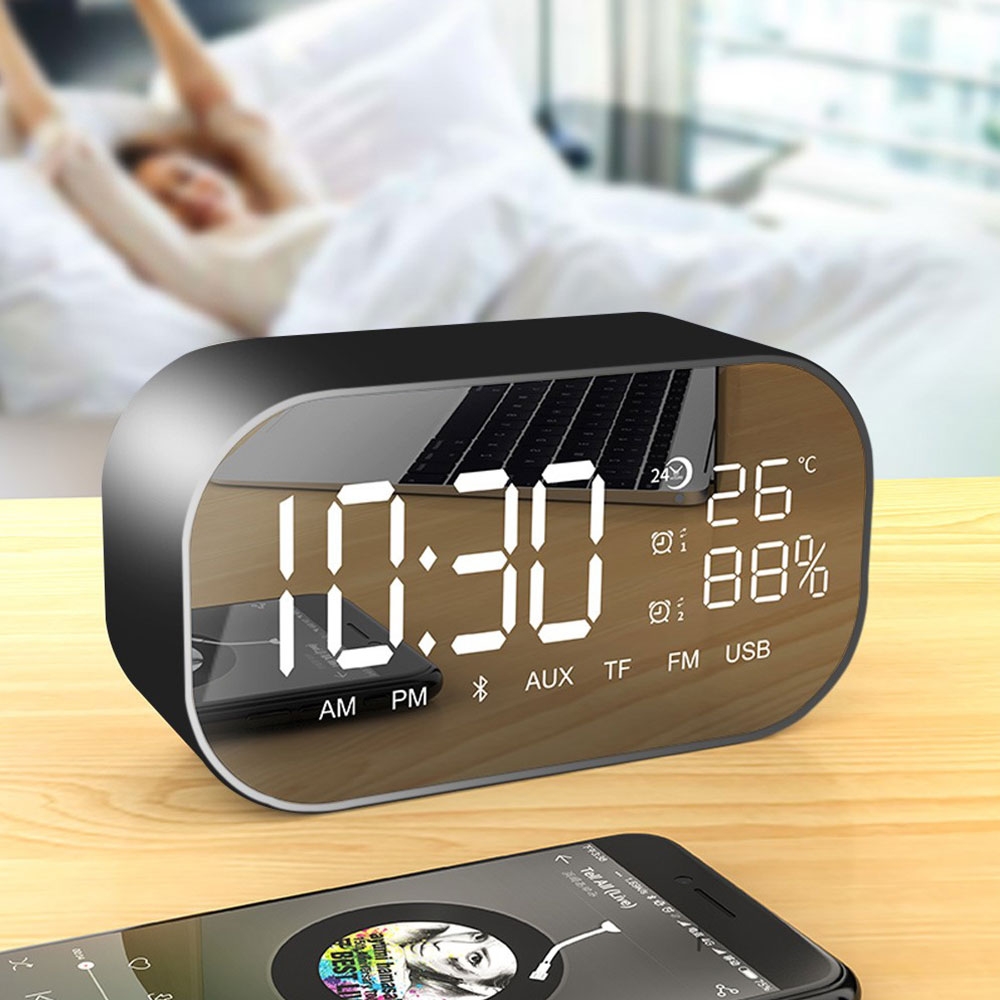 Bluetooth 4.2 Radio Wecker Lautsprecher mit Thermometer USB / Micro SD / Aux-In   2200mAh Akku   USB Ladeport - Rosa