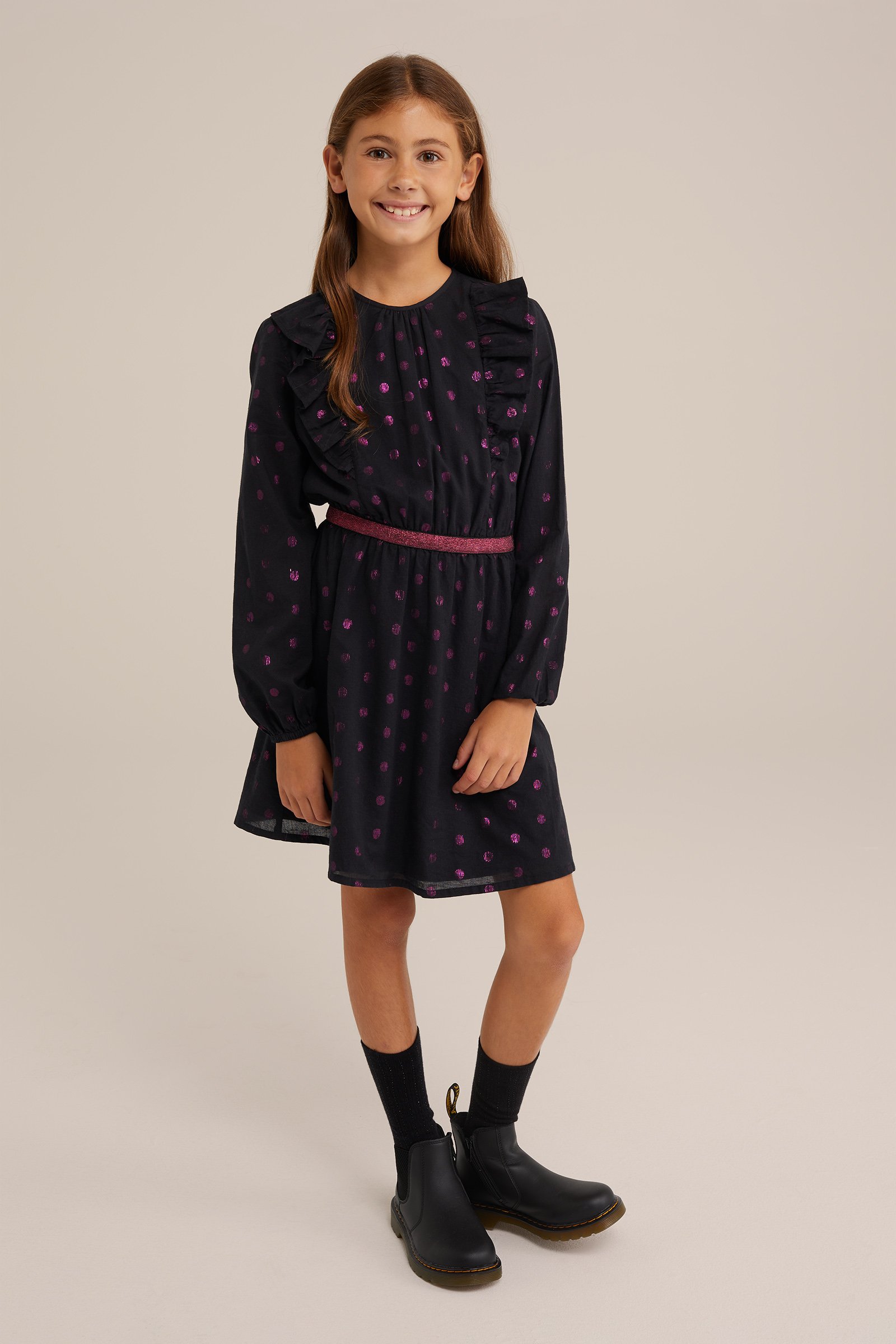 Meisjes jurk met dessin WE Fashion Zwart