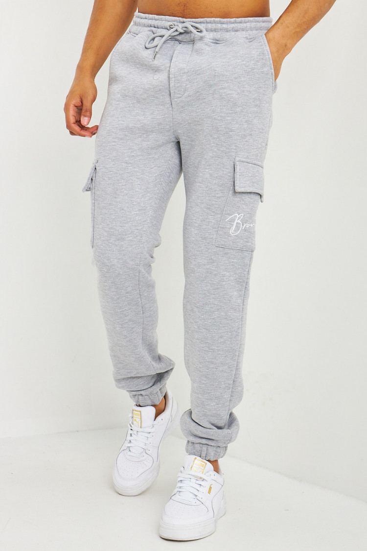 Pantalon de jogging gris clair poches cargo inscription Brentiny
