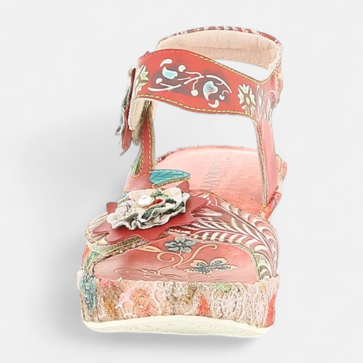 Sandales à talon compensé Femme en cuir rouge