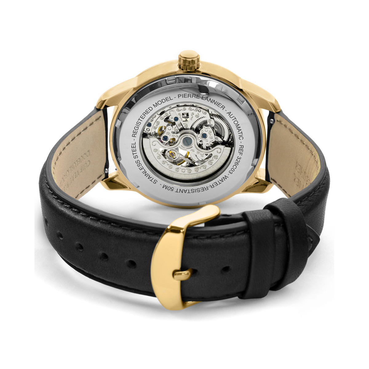 Montre PIERRE LANNIER Automatic homme automatique acier  bracelet cuir noir