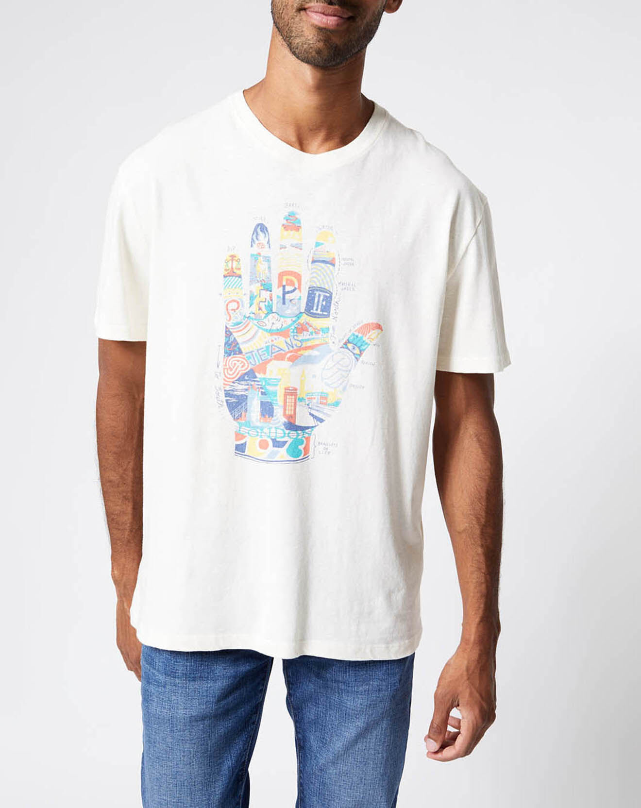 Pepe Jeans T-Shirt en Lin mélangé Print Main Sergio écru