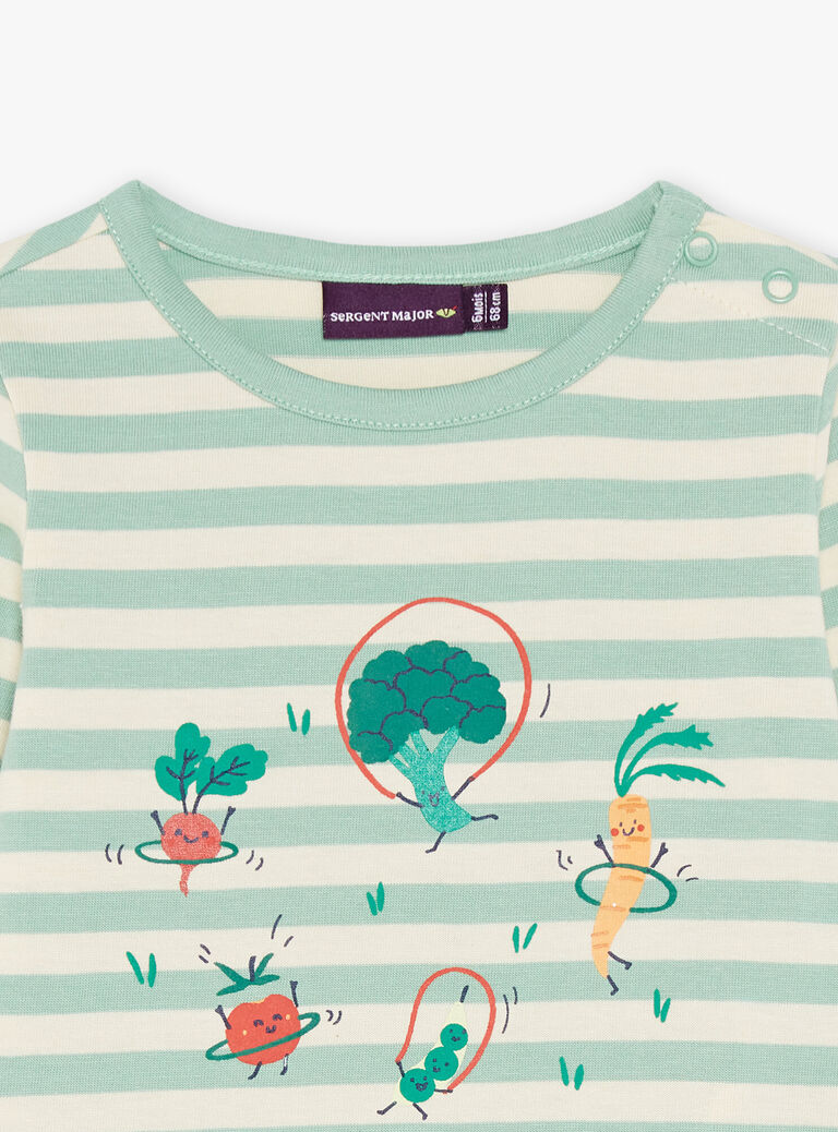 T-shirt vanille à rayures et légumes