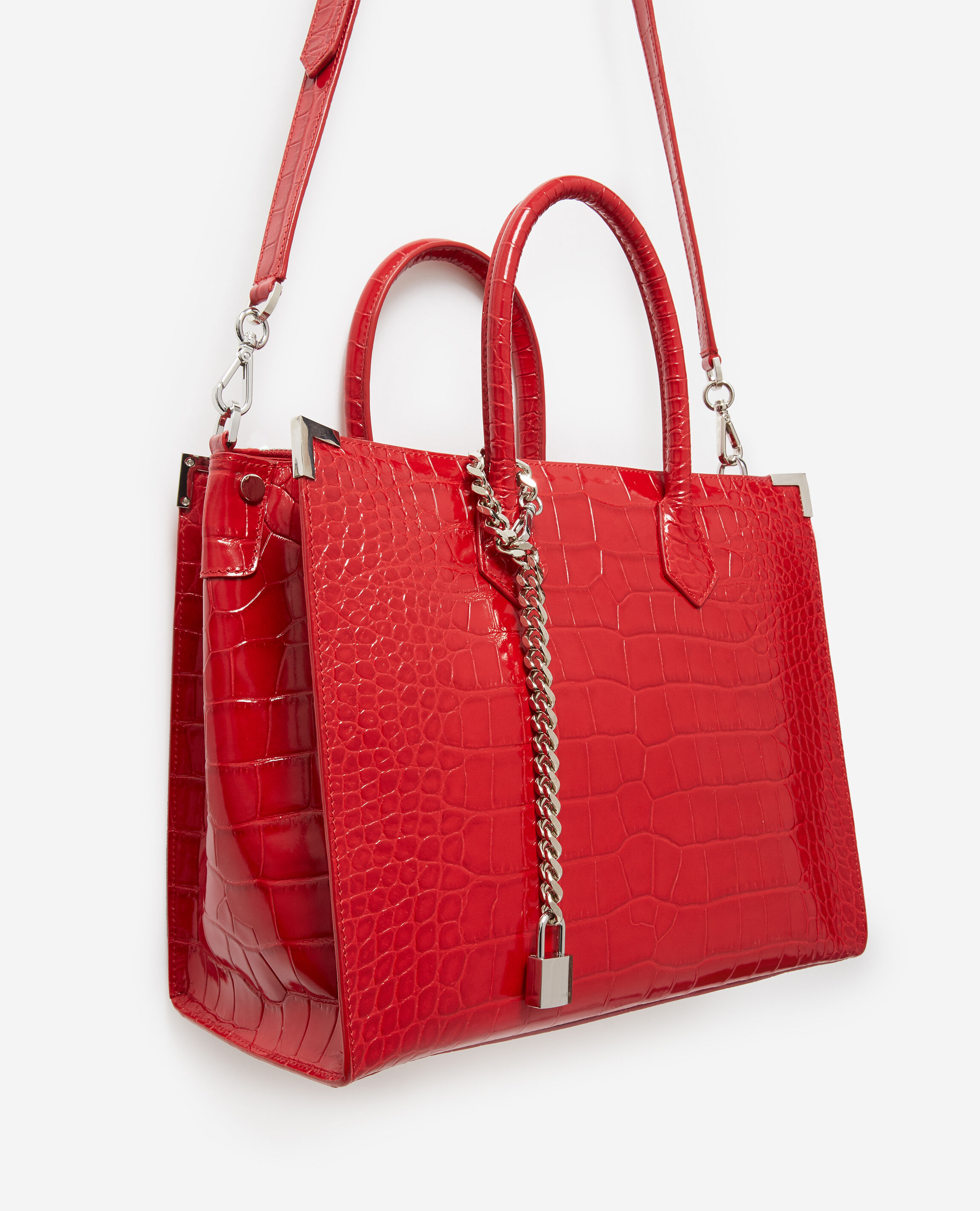 Sac large Ming rouge métallerie argentée
