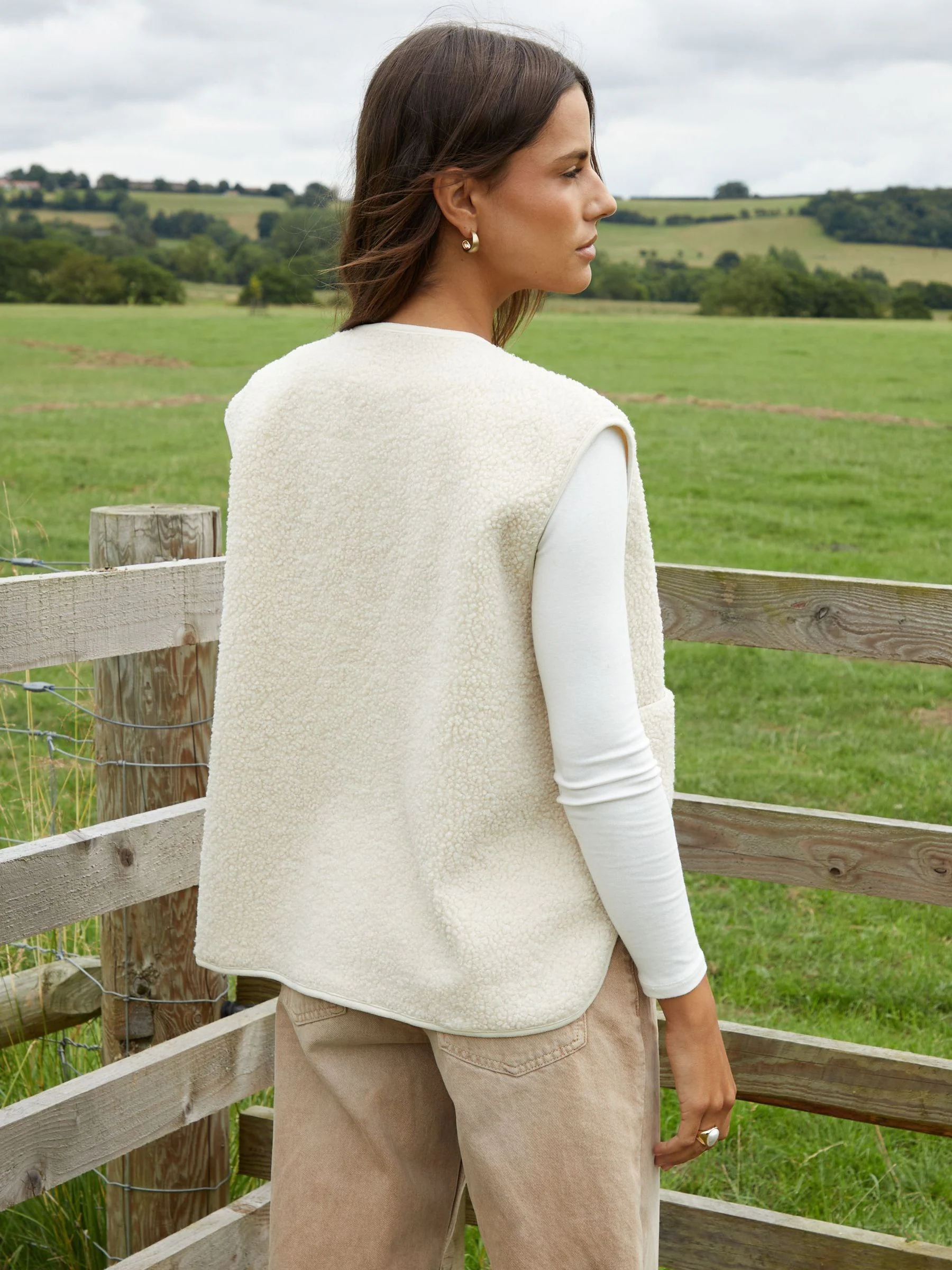 Crème - Threadbare omkeerbaar gilet met borg