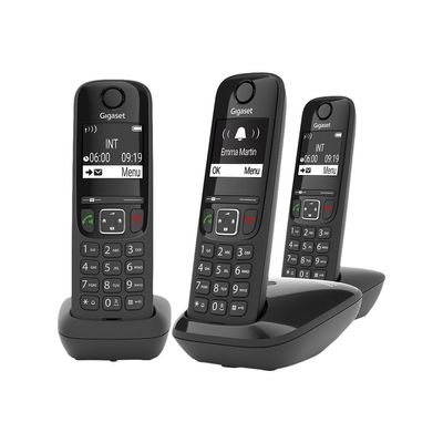 Gigaset AS690A Trio - téléphone sans fil + 2 combinés supplémentaires - avec répondeur - noir