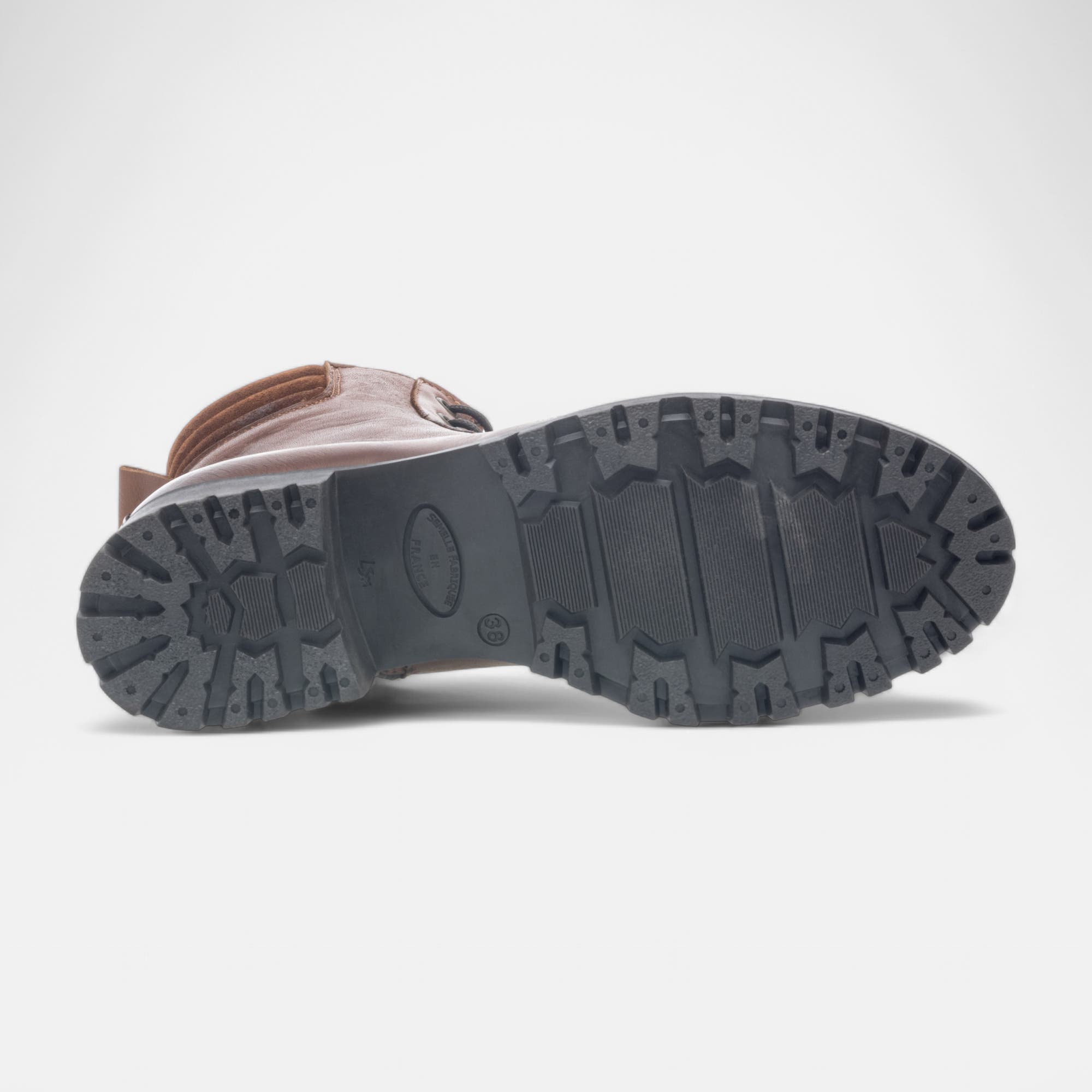 Bottines à lacets à talon Femme en cuir cognac