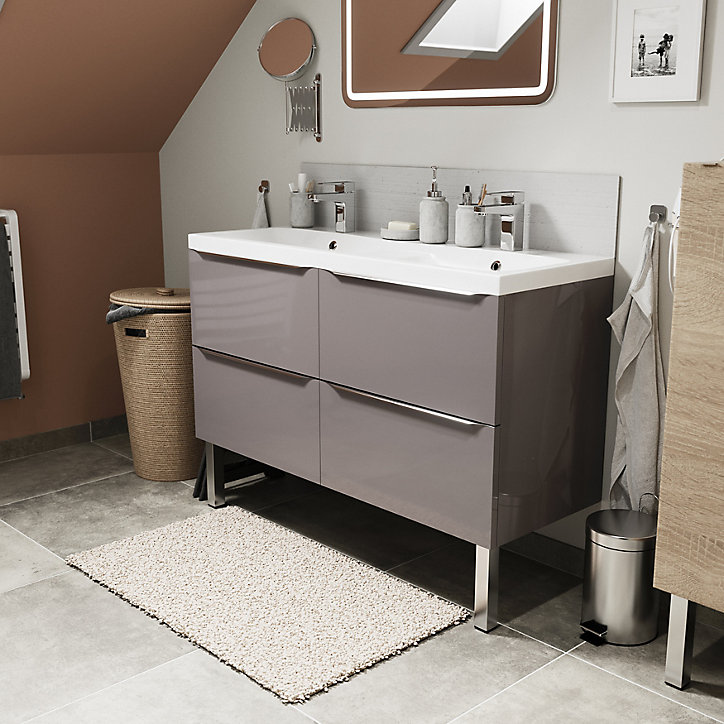 Meuble sous vasque à suspendre GoodHome Imandra gris taupé 120 cm