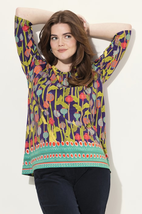 Longshirt, A-Linie, Zierfalten, V-Ausschnitt, 3/4-Arm