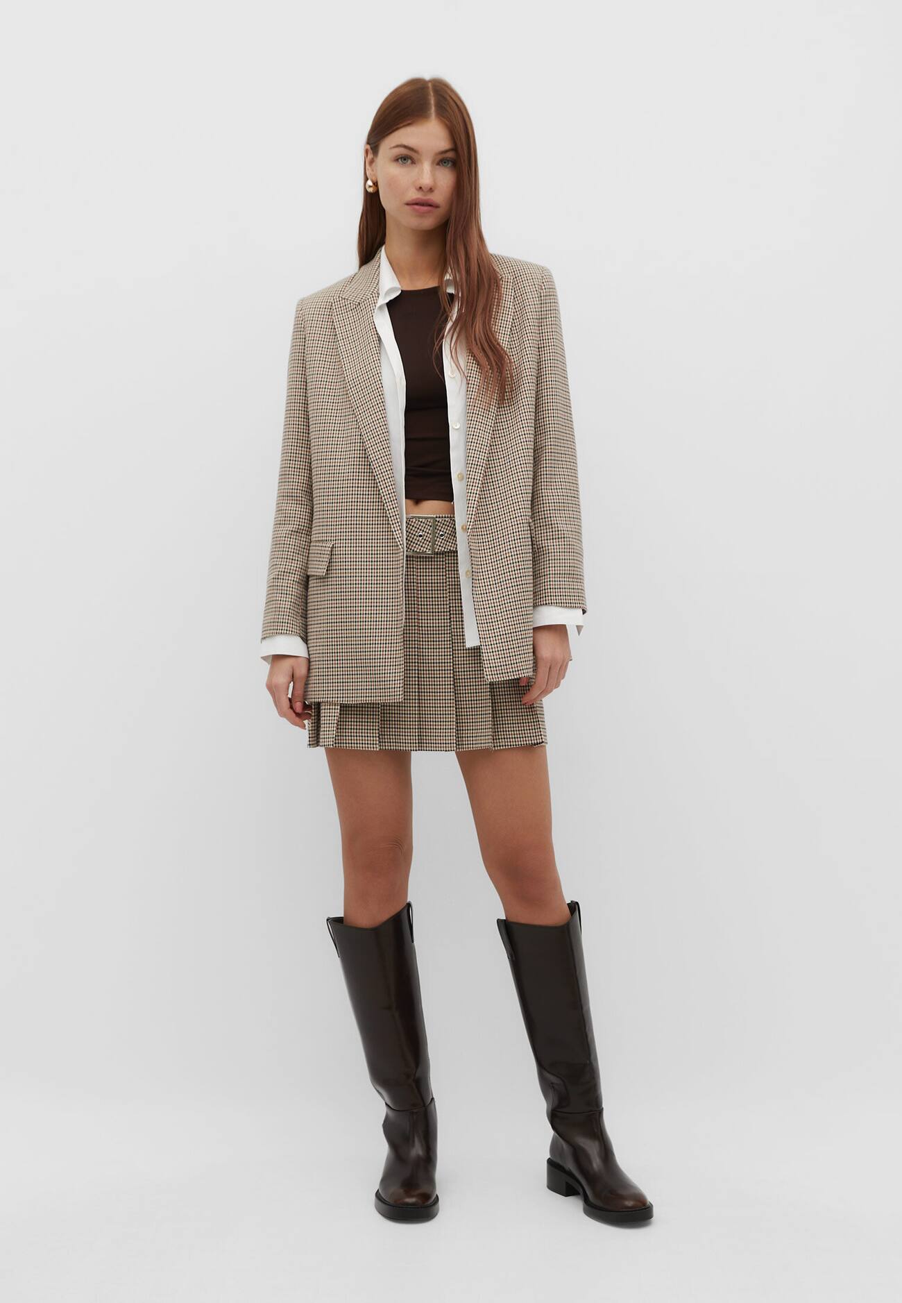 Blazer folgado com estampa pied-de-poule