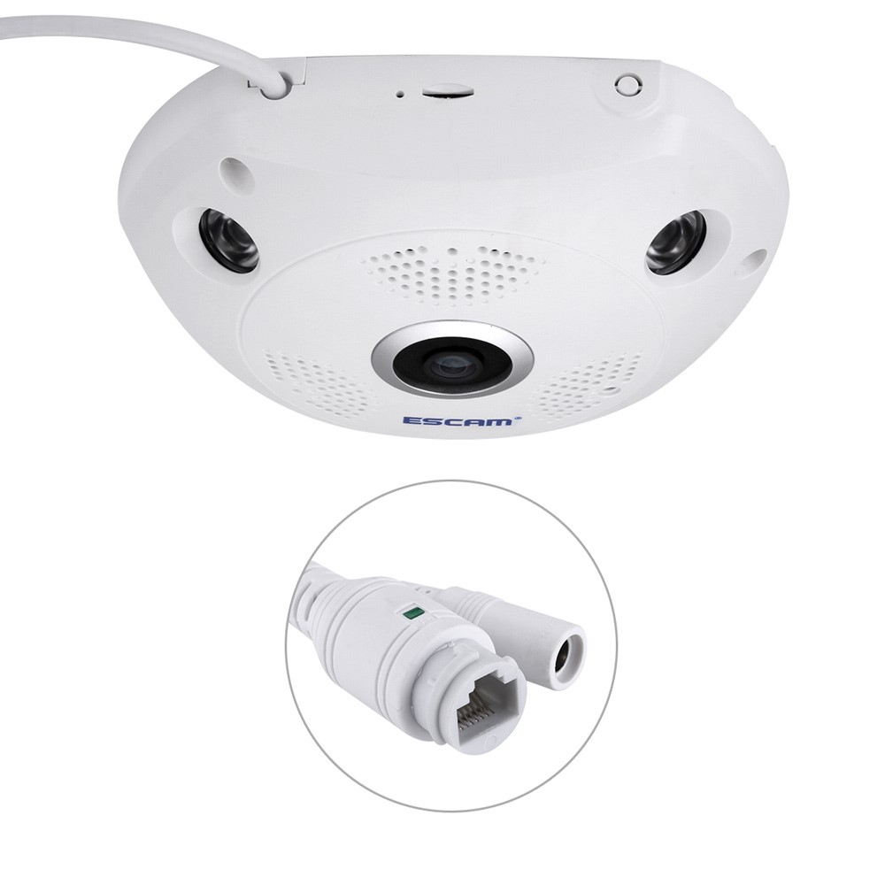 1.3MP VR Panorama WiFi IP Kamera FullHD 360° Fisheye Infrarot LED's Nachtsichtfunktion / Micro SD für iOS/Android - Weiss