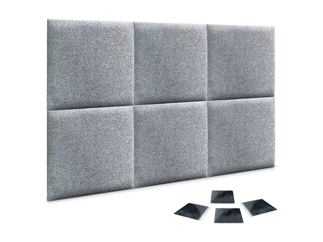 DHOME Lot de 6 Panneaux Rembourrés en Tissu Aqualine Autocollants pour Mur Acoustiques Absorbants Protection contre les choc (Gris perle, 50x50cm, x6)