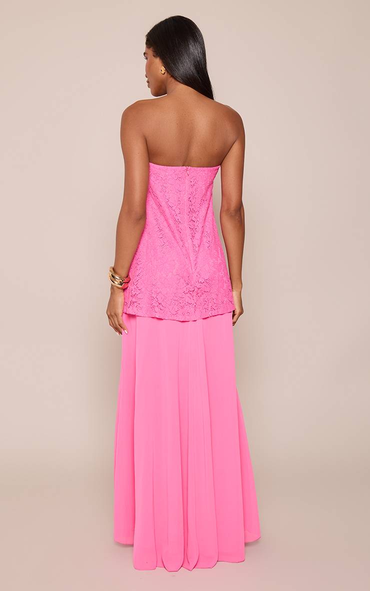 Rose Robe Longue Fourreau À Bustier En Dentelle