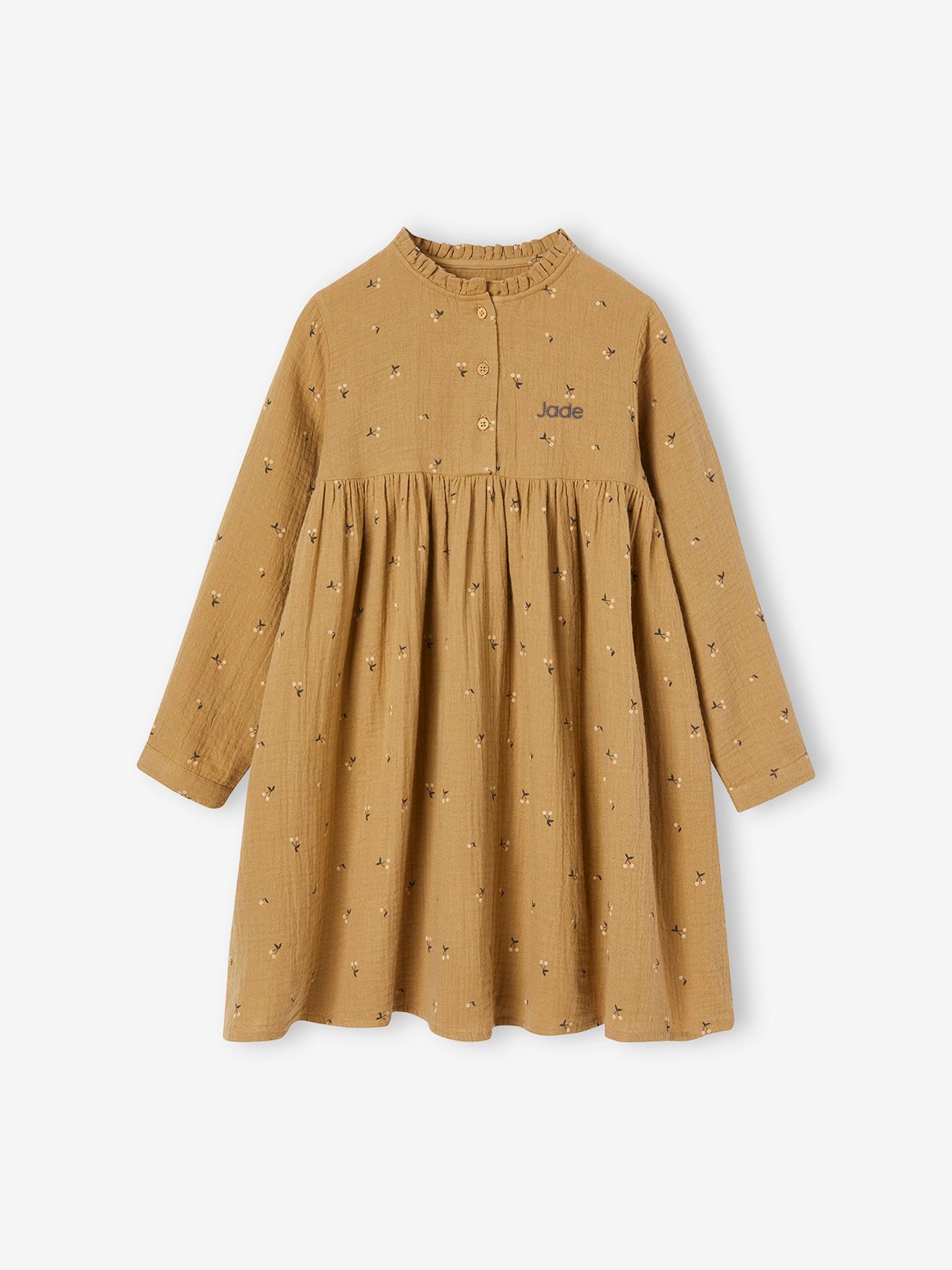 Vestido marrom médio estampado para meninas