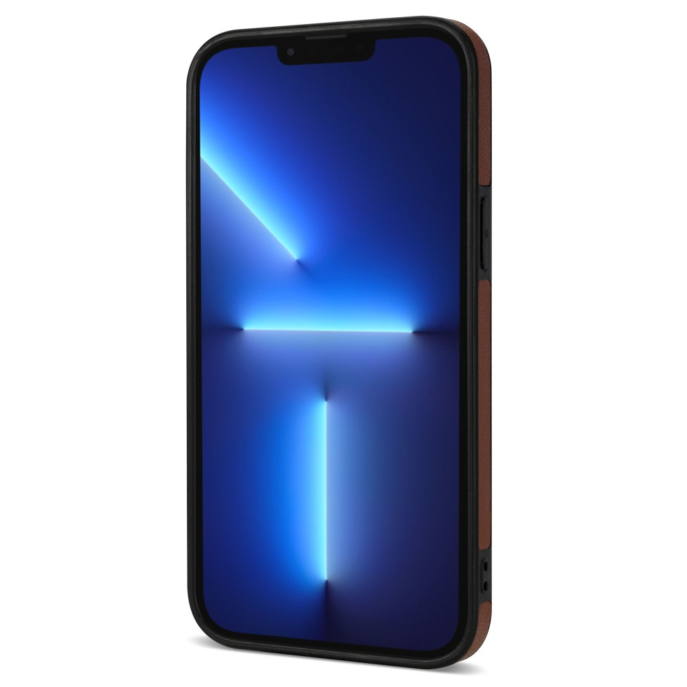 iPhone 15 Pro Hybrid Leder Hardcase Hülle mit Kartenfächer mit Aufsteller (RFID Schutz) - Braun