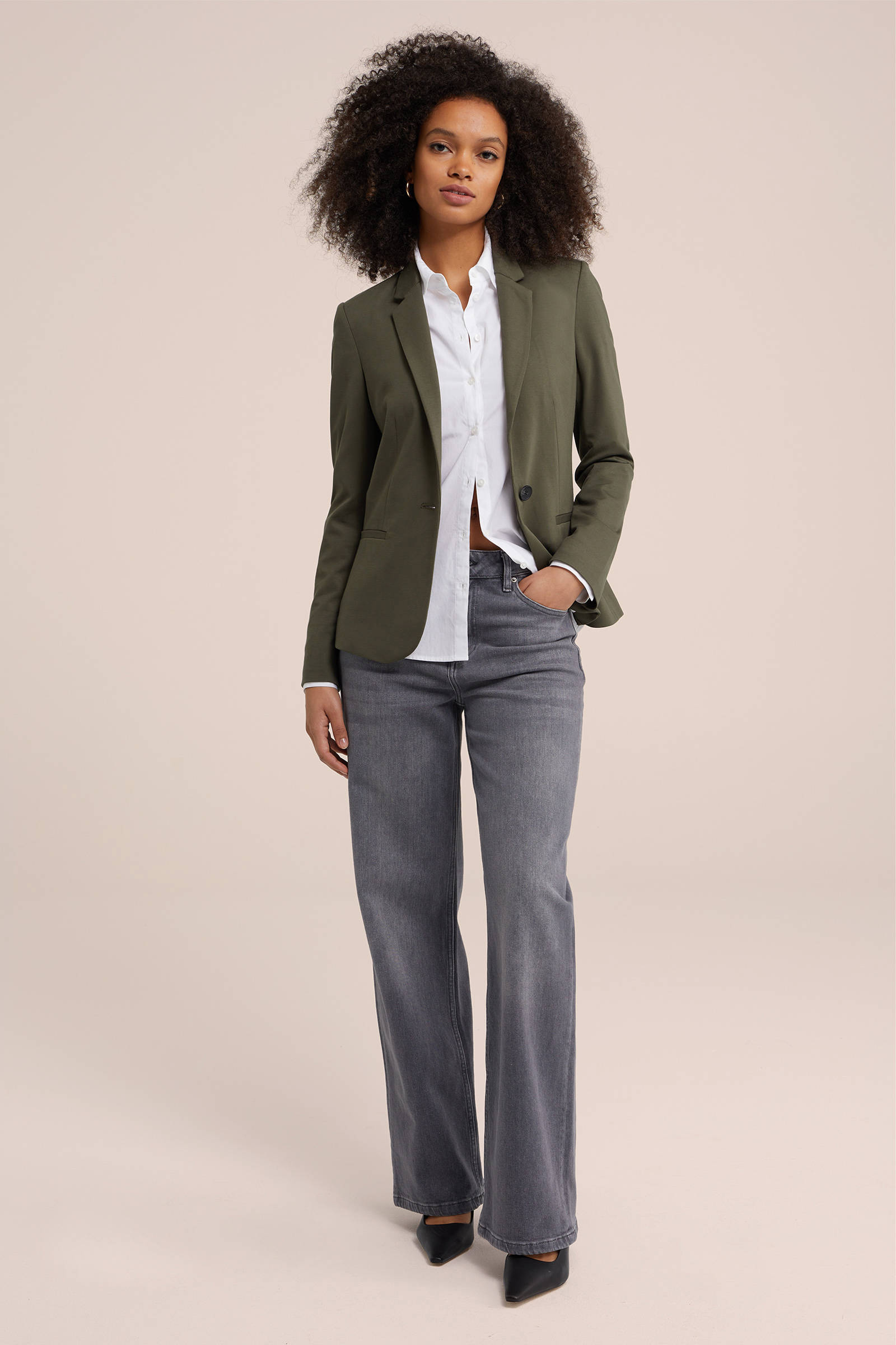 WE Fashion jersey getailleerde blazer Liz donkergroen