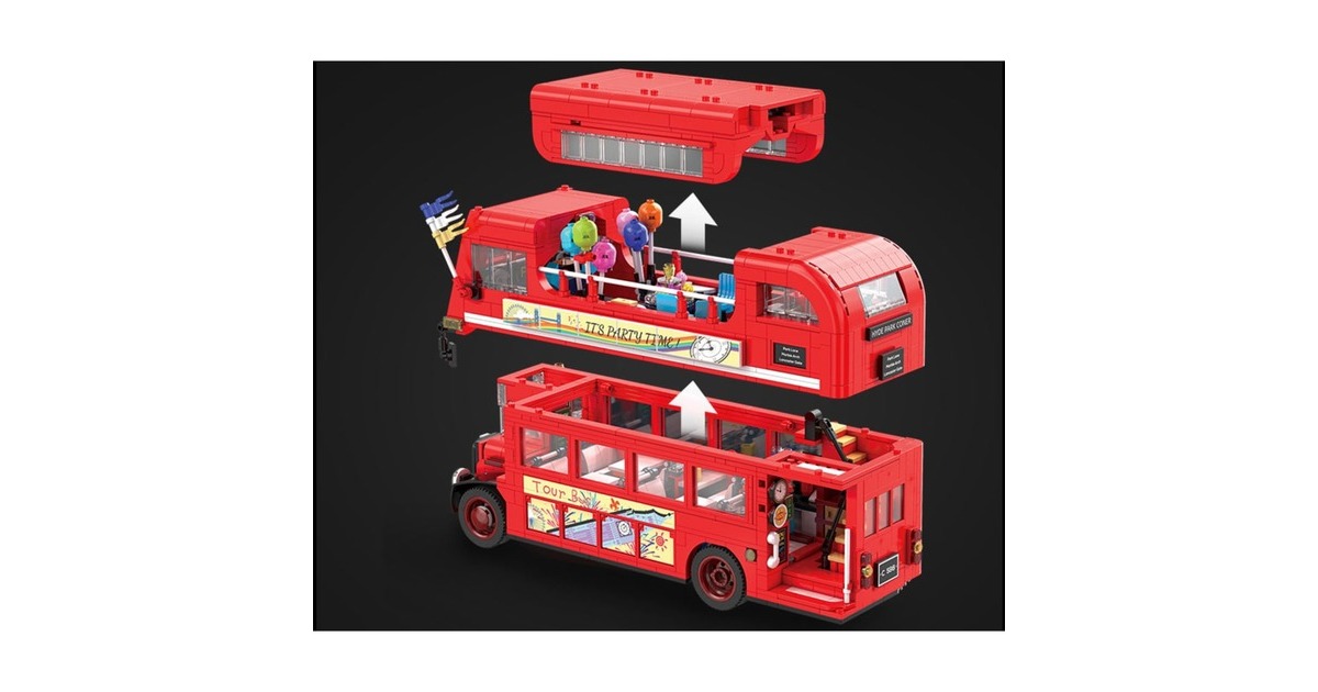 CaDABuilding - London Vintage Tour Bus Constructiespeelgoed  (C59008W)