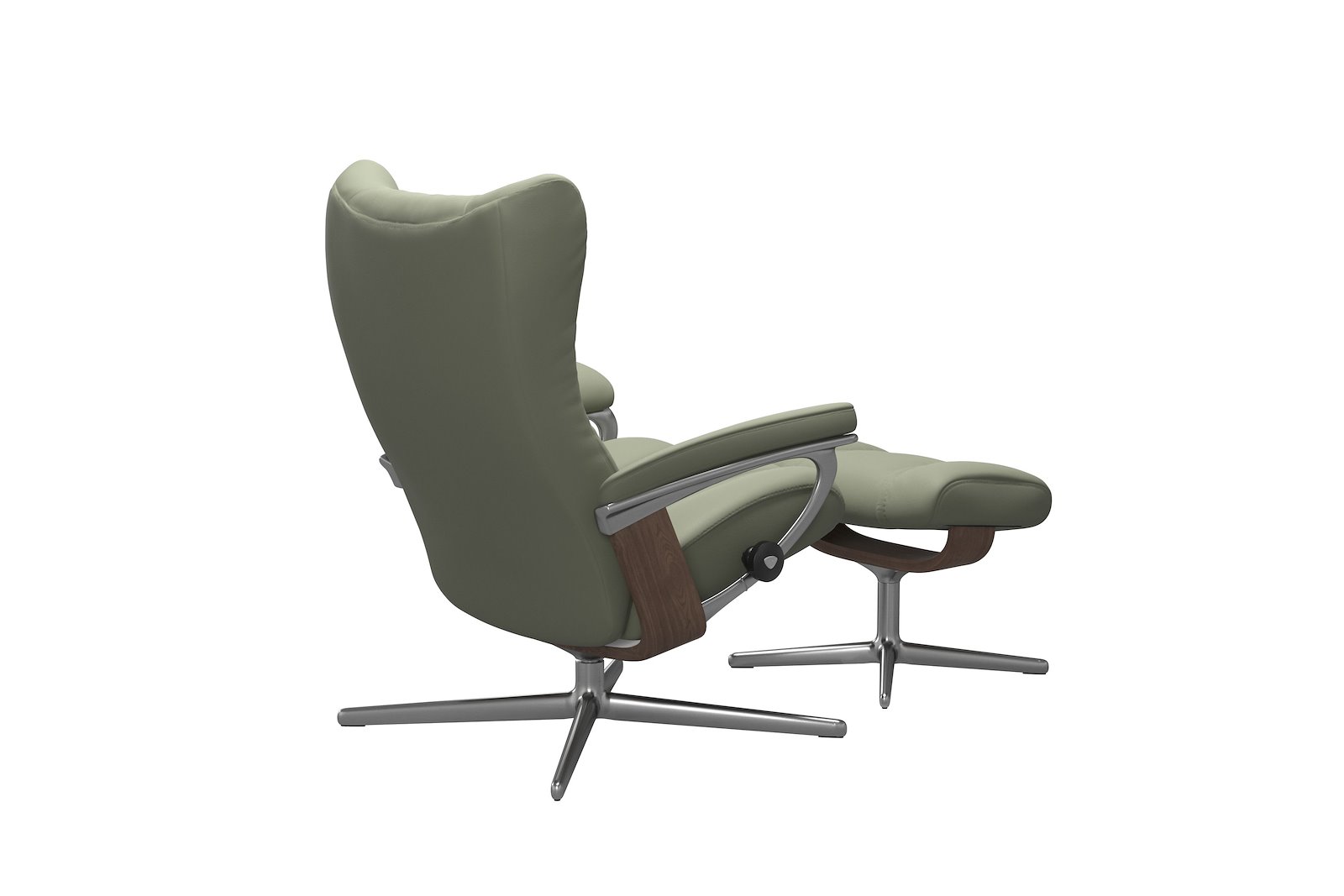 Wing lenestol m/krakk Hud Paloma Shadow Green - Cross Chrome - Valnøtt understell