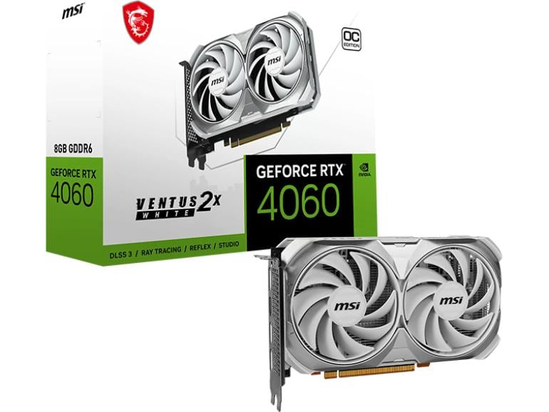 MSI Grafikkarte GeForce RTX 4060 Ventus 2X White OC 8 GB Gamer-Grafikkarte mit 8 GB GDDR6X-Speicher, ermöglicht Auflösungen bis zu 8k