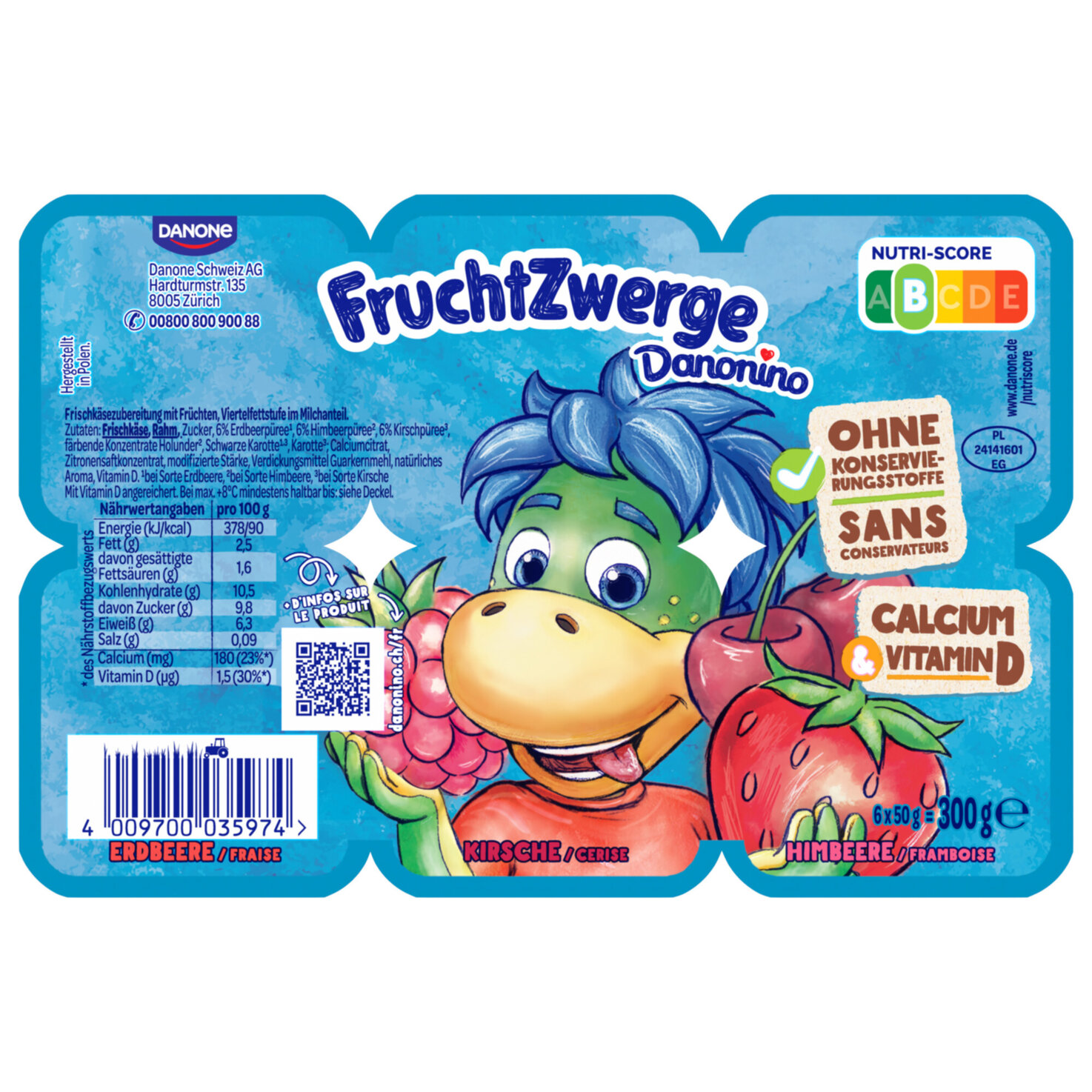Danonino Quark Erdbeere Kirsche & Himbeere 6x50g