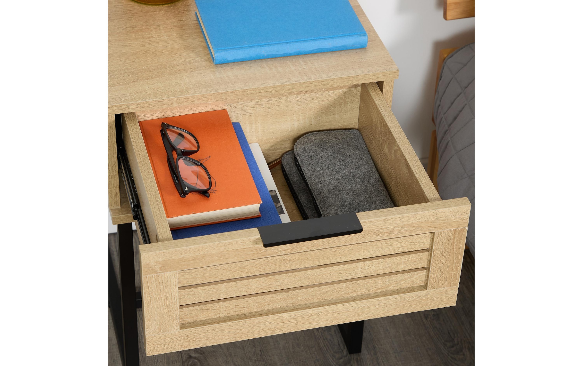 relaxdays Nachttisch »mit Schublade 55.5 x 40 x 41.5 cm« Nachtschränkchen mit Metallgestell