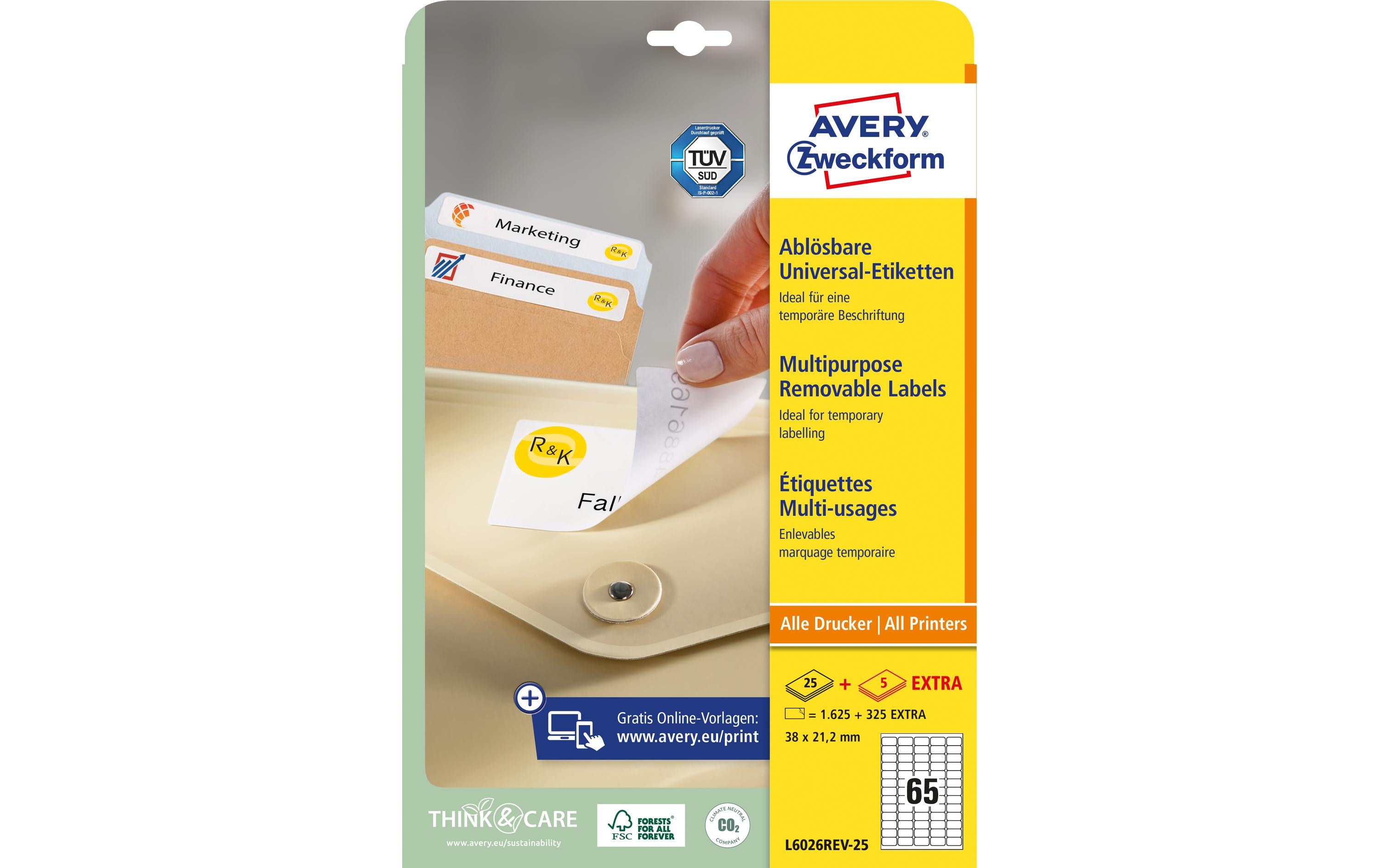 Universal-Etiketten L6026REV-25, 38.1 x 21.2 mm, 30 BlattAblösbare Etiketten