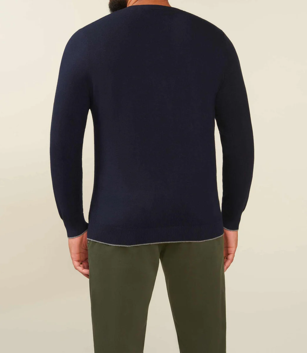 Pull col V coton cachemire marine BRENTBT