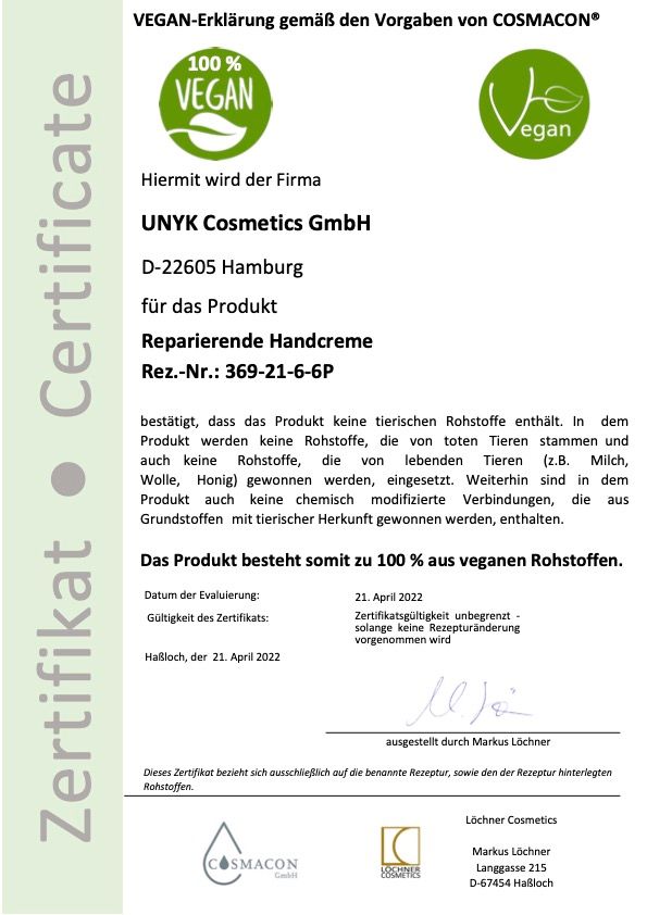 UNYK Reparierende Handcreme mit Moltebeere & Kamille