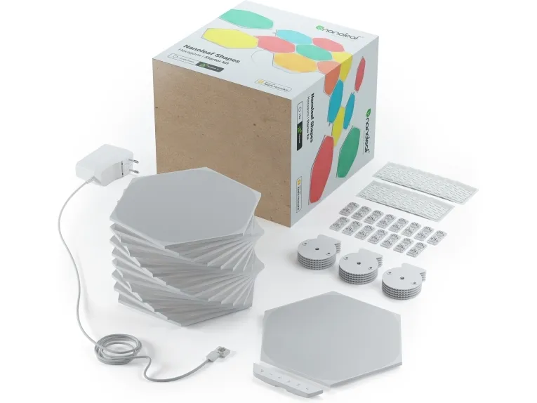Nanoleaf Shapes Starter Kit - Trådløst belysningssæt - LED x 15 - 2 W - klasse G - RGBW-lys - 1200-6500 K - hexagon