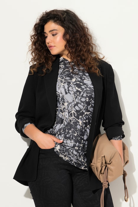 Mesh-Shirt, doppellagig, A-Linie, Stehkragen, 3/4-Arm