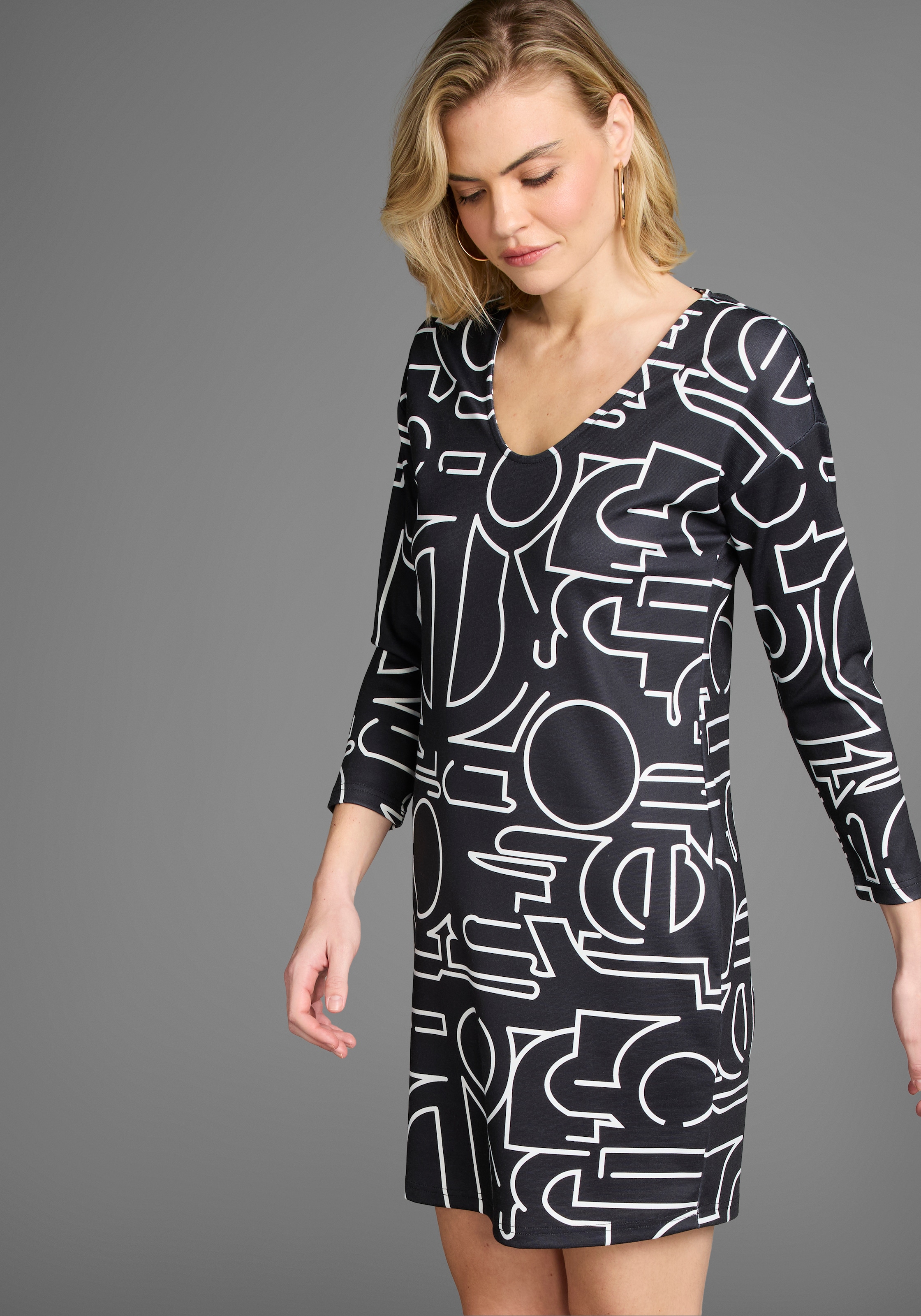 Laura Scott Shirtkleid Ohne Taschen mit modernem Allover-Print