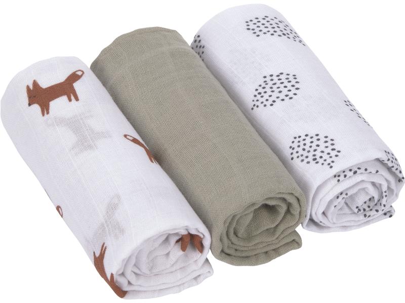 Lässig Mulltuch 3er Set 60 x 60 cm Little Forest Fox Einschlag- und Mulltuch 3er-Set