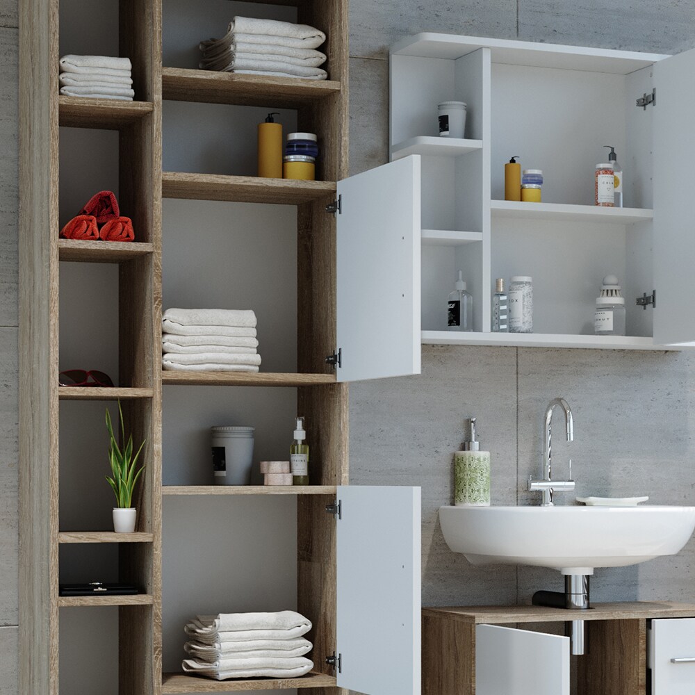 VICCO Badschrank ILIAS 190 x 60 cm Weiß Sonoma - Hochschrank Regal Badregal