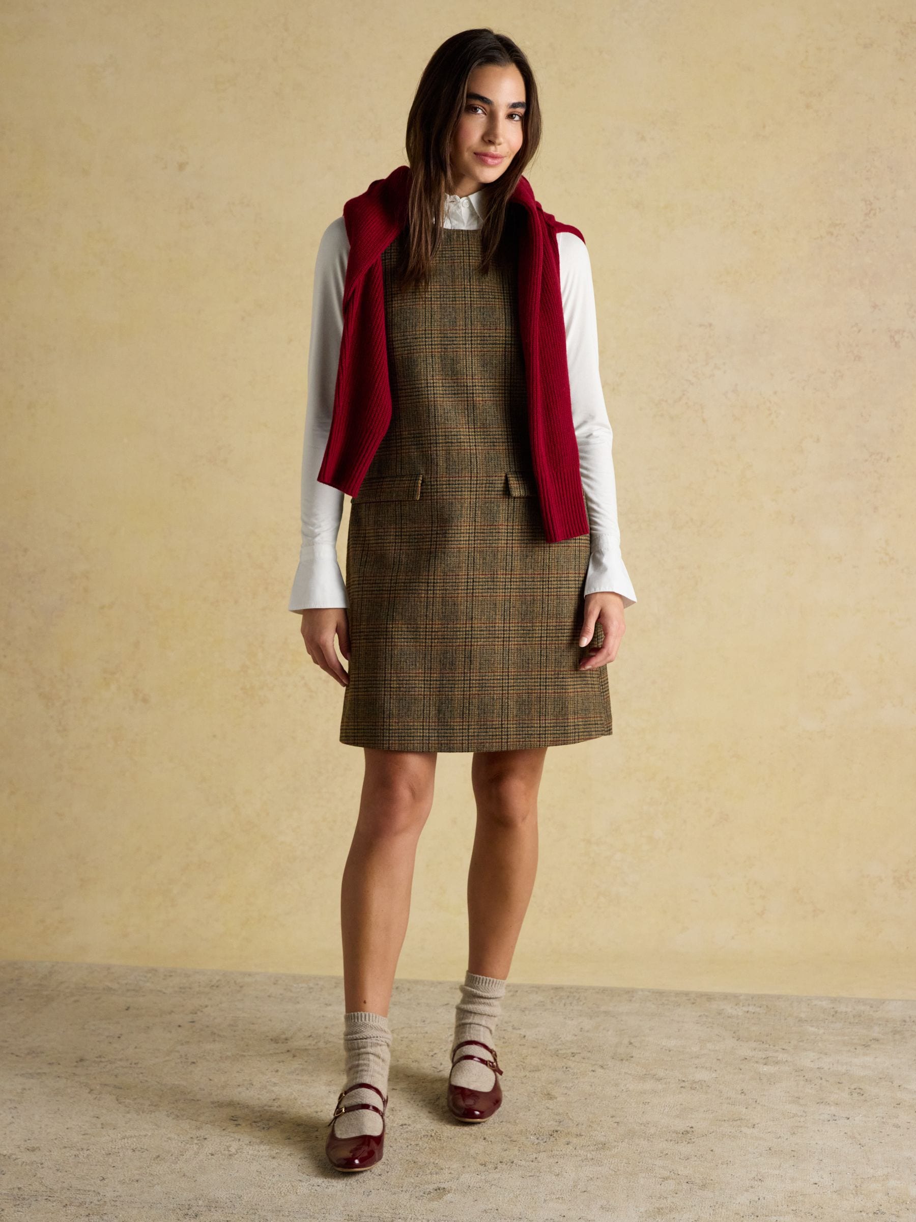 Joules Edwina Mouwloze shiftjurk van tweed wolblend met ronde hals