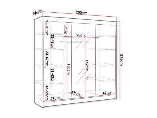 Armoire Closico 158, Blanc, 215x200x58cm, Portes d'armoire: Glissement