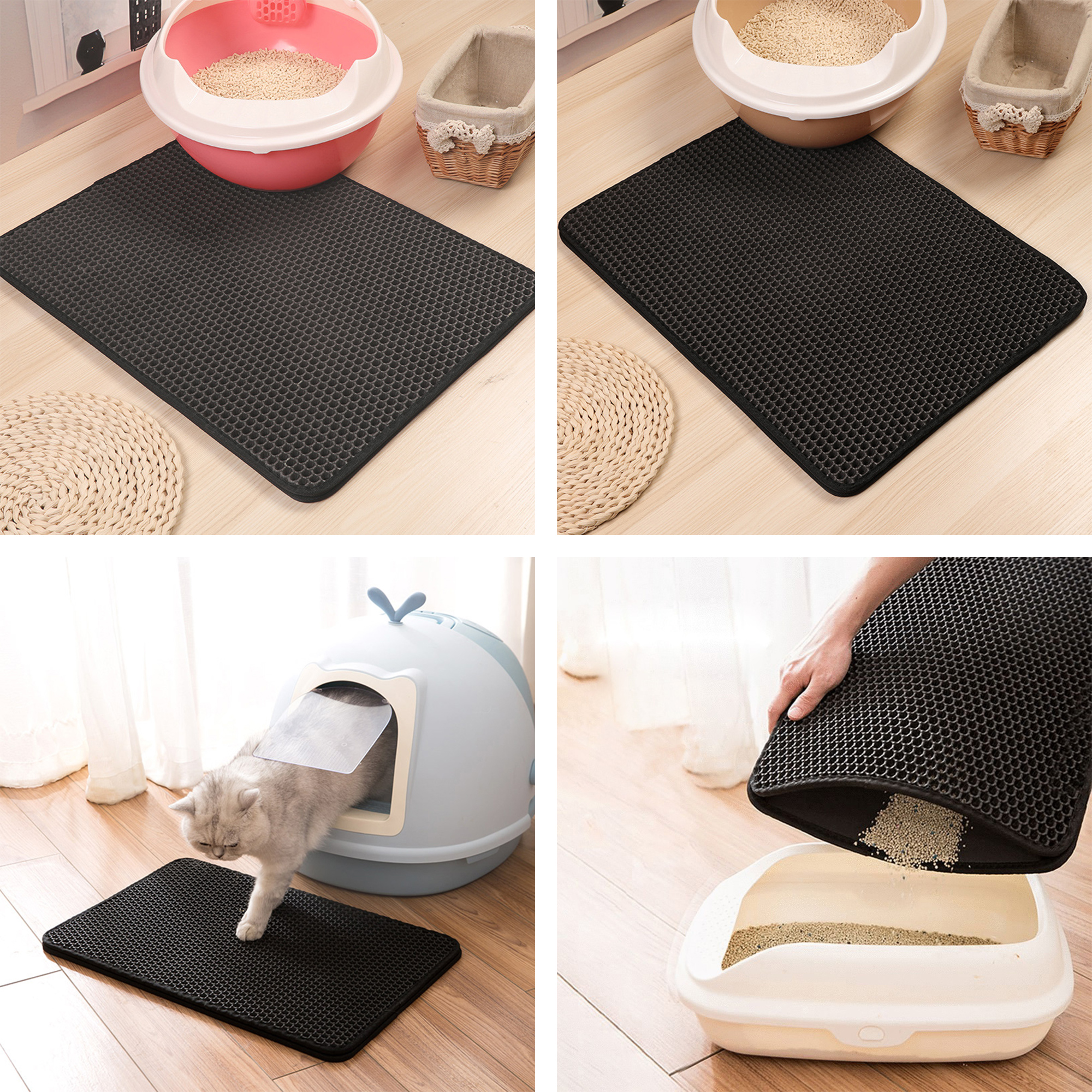 Tapete impermeável de dupla camada para caixa de areia de gato com base antiderrapante, à prova de vazamentos e lavável para limpeza de animais de estimação.