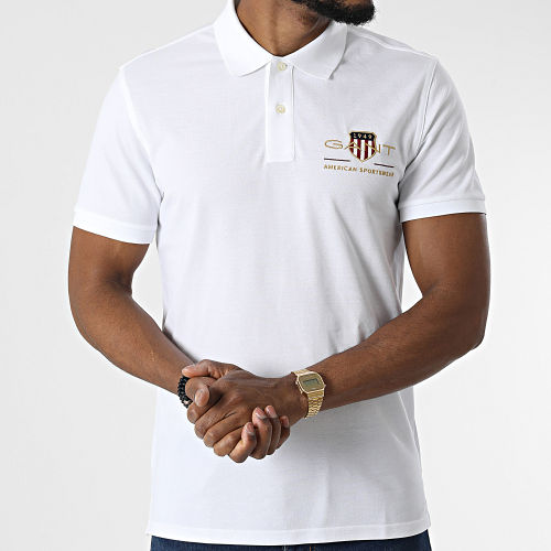 Polo Manches Courtes Archive Shield Pique 2002014 Blanc