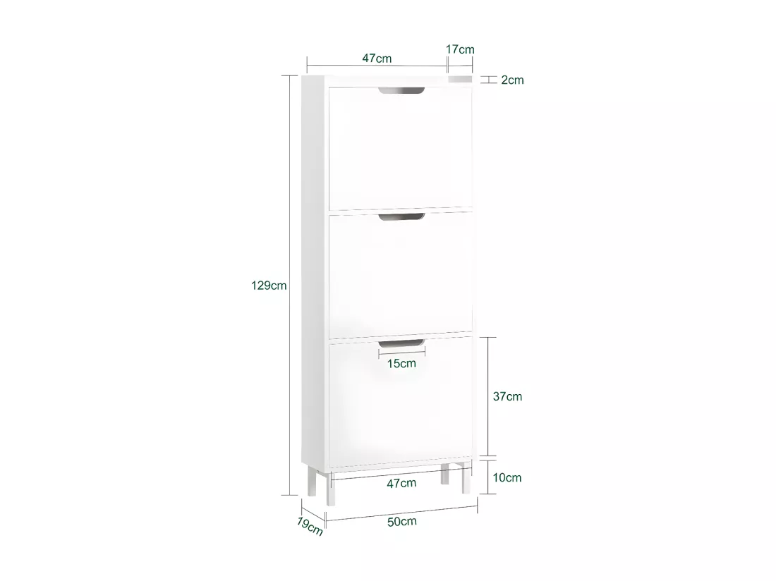 SoBuy Meuble de Rangement à Chaussures avec 3 Abattants Armoire à Chaussures Commode à Chaussures Meuble d'Entrée Rangement – Blanc, 50x19x129 cm, FSR151-H-W