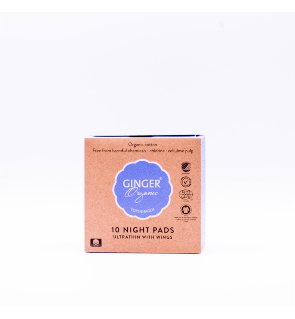 Ginger Organic Maandverband nacht met vleugels (10 stuks)