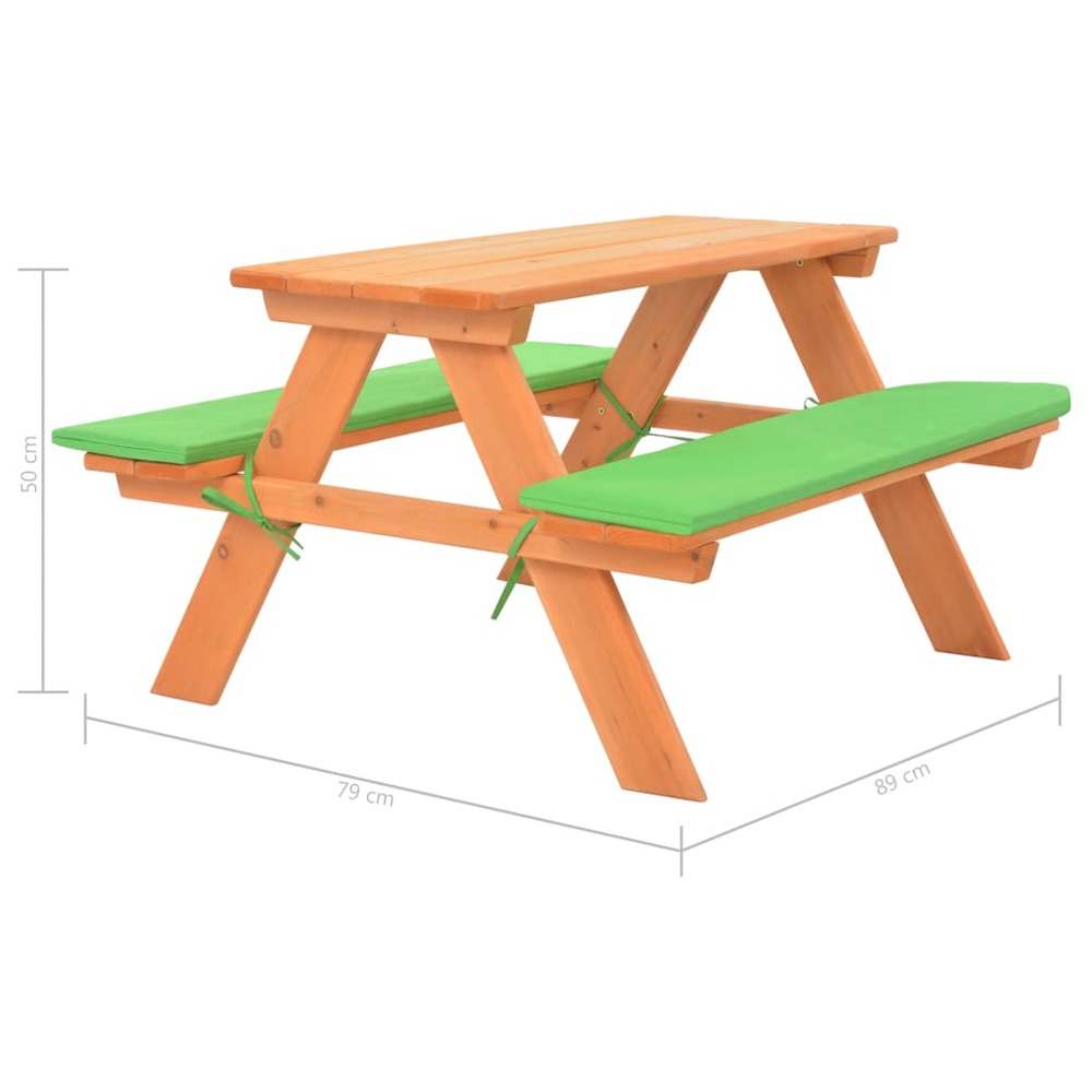Table de pique-nique pour enfants avec bancs 89x79x50 cm sapin