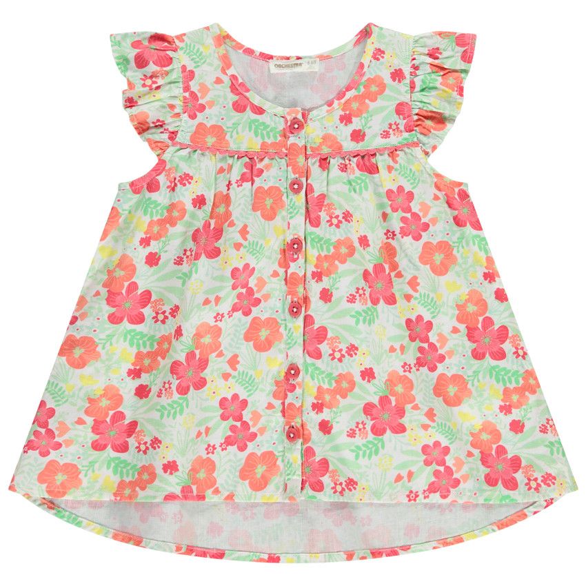 Tunique manches courtes imprimé floral pour fille - Blanc