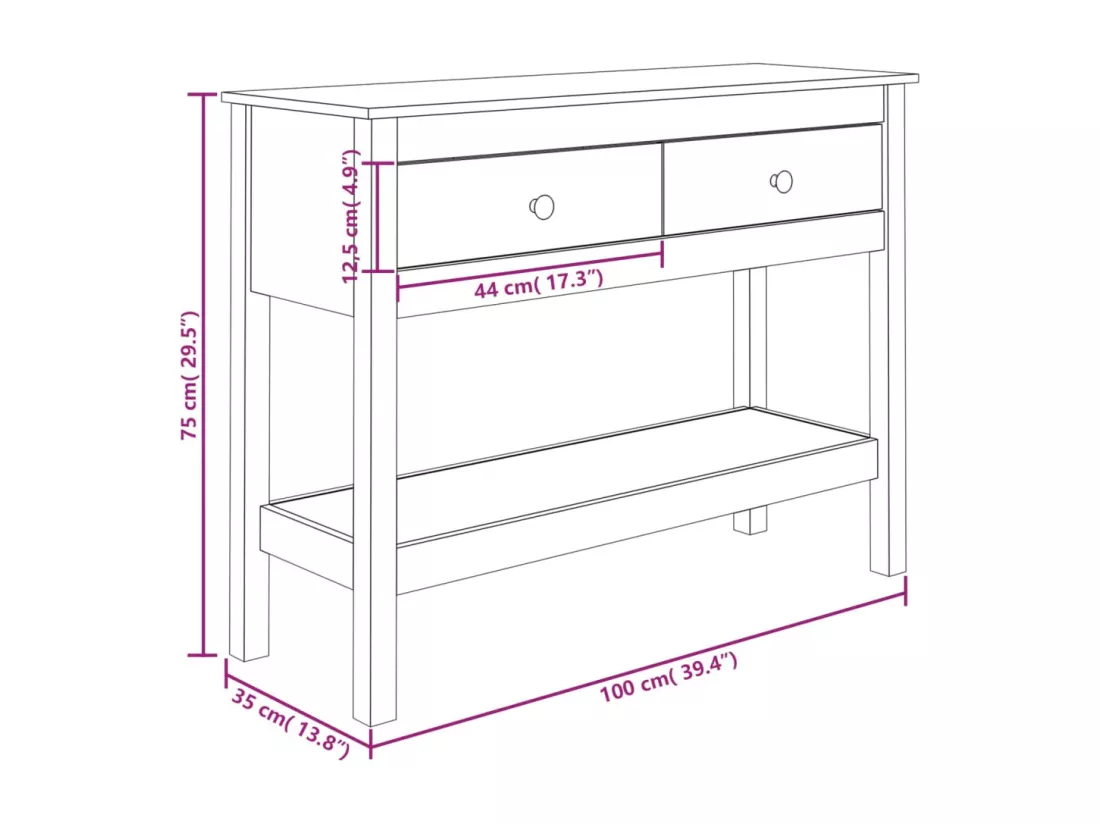 Table console 100x35x75 cm Bois massif de pin