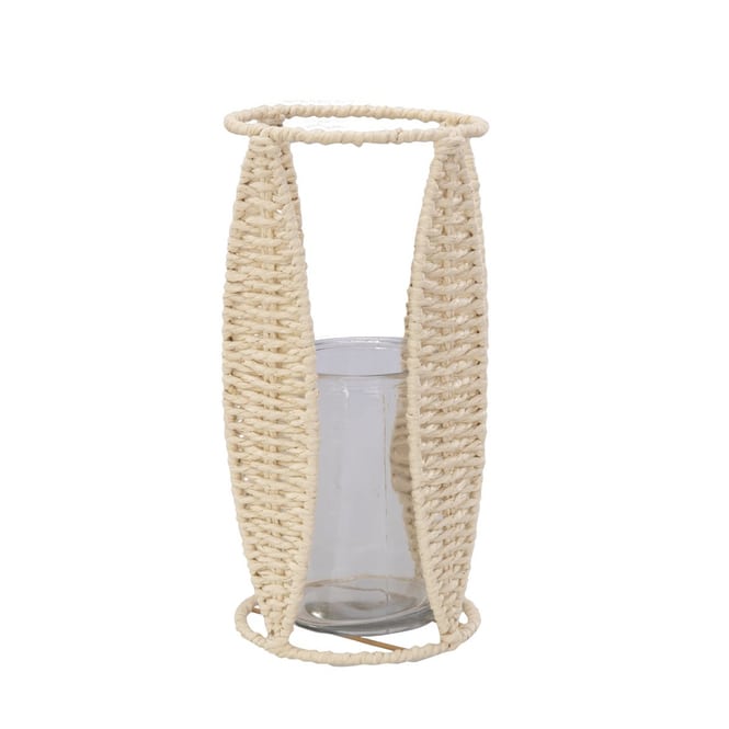 Laterne  - Boho - beige - groß - ca. 13,5 x 28 cm