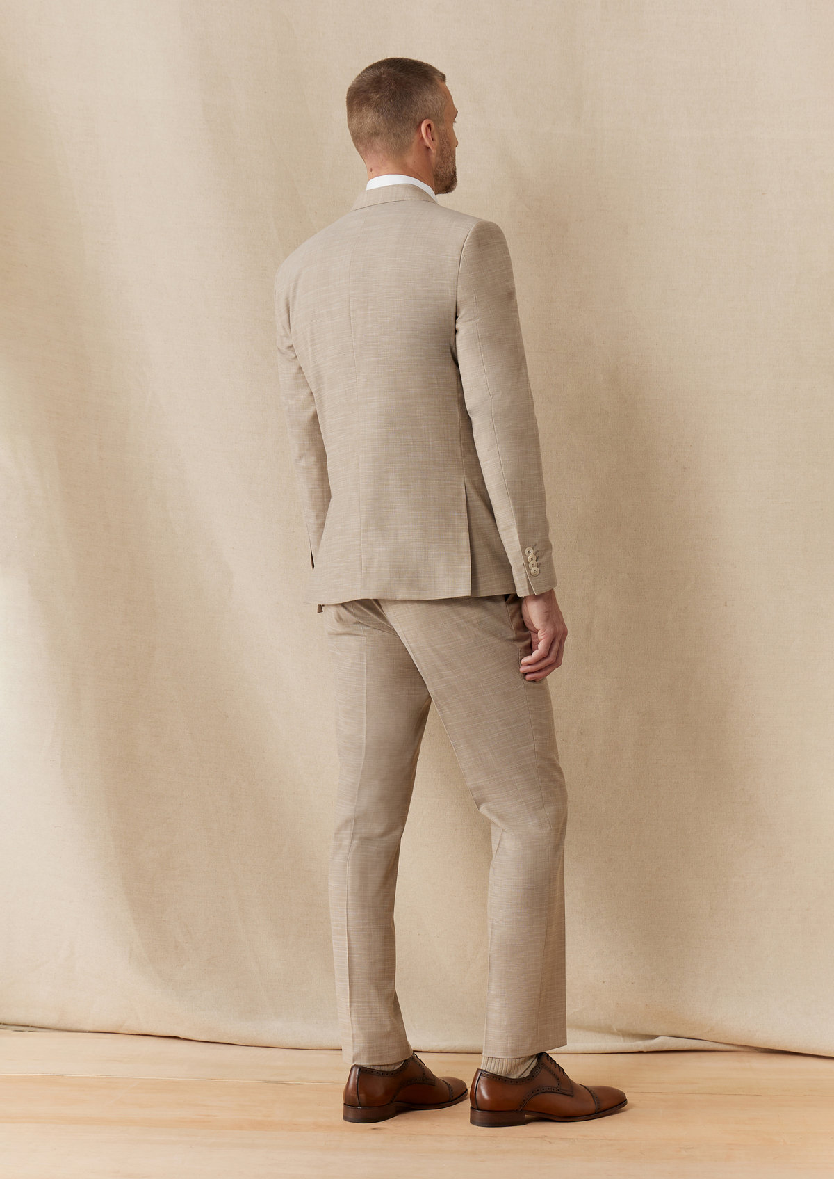 Costume 2 pièces Slim en laine et coton stretch unis sable
