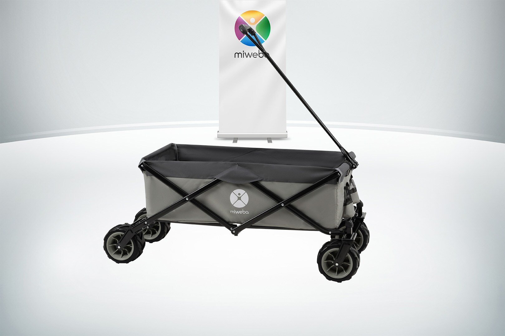 Miweba Bollerwagen MB-30, breite Reifen, faltbarer Bollerwagen mit Außentaschen, bis 120kg belastbar (Hellgrau/Dunkelgrau)