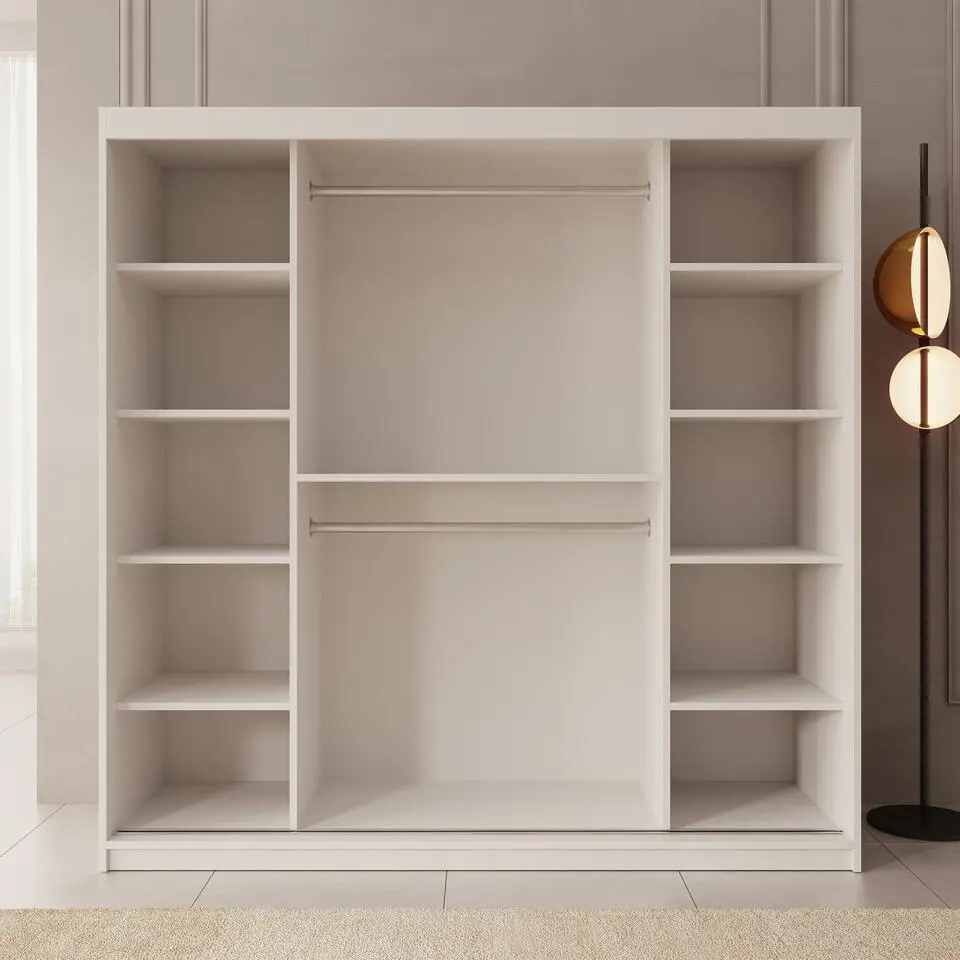 Meubella - Kledingkast Bodhi - Wit - 200 cm - Met spiegel